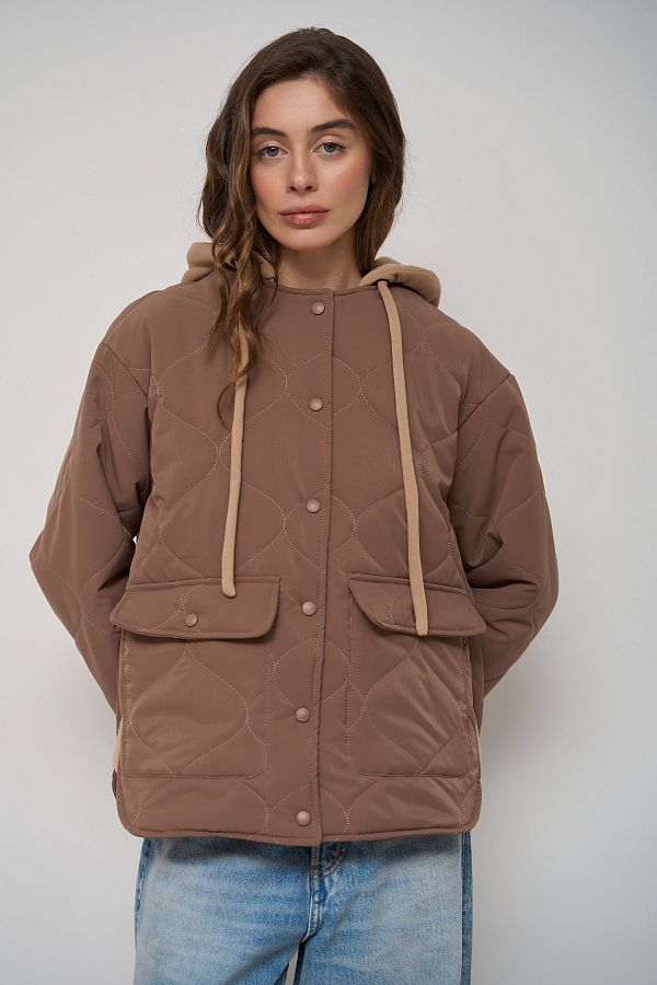 Brown coat with knitted hood KR9901  № 1