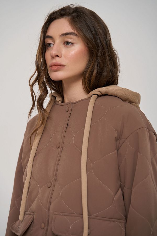 Brown coat with knitted hood KR9901  № 5