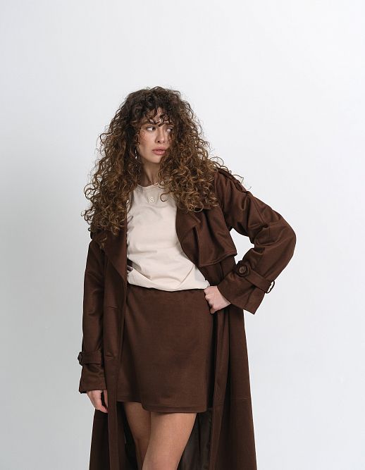 Brown suede trench with lining