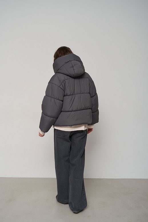 Charcoal gray cropped coat with zipper - №2