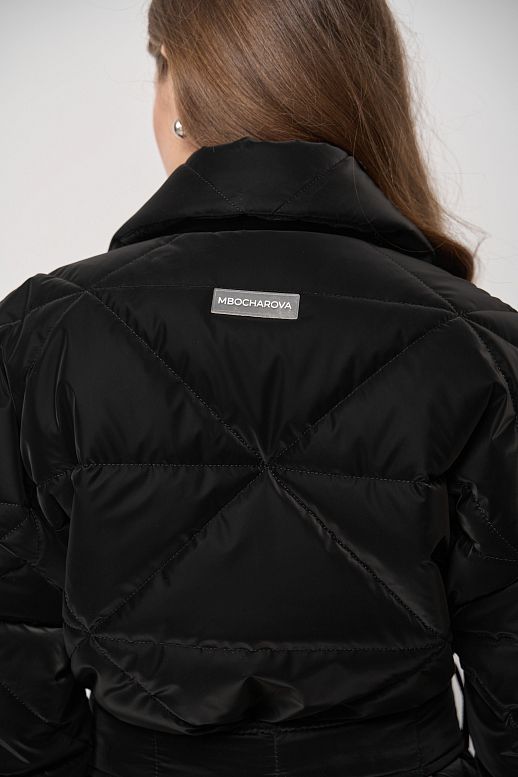 Long quilted coat black with triangle pattern - №2