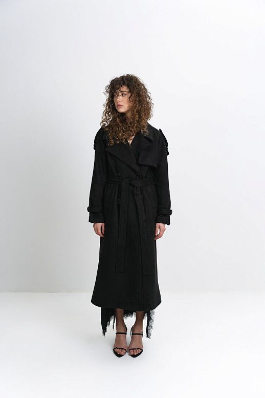 Black suede trench with lining