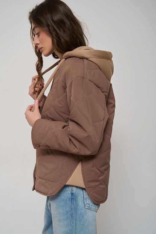 Brown coat with knitted hood